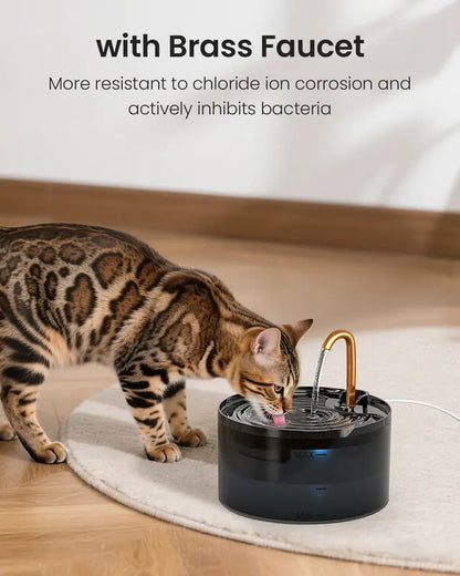 2.1L Silent Cat Water Fountain with 6-Layer Filtration, Blue LED Light & Ultra-Quiet Copper Spout