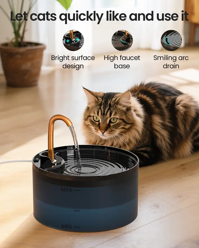 2.1L Silent Cat Water Fountain with 6-Layer Filtration, Blue LED Light & Ultra-Quiet Copper Spout