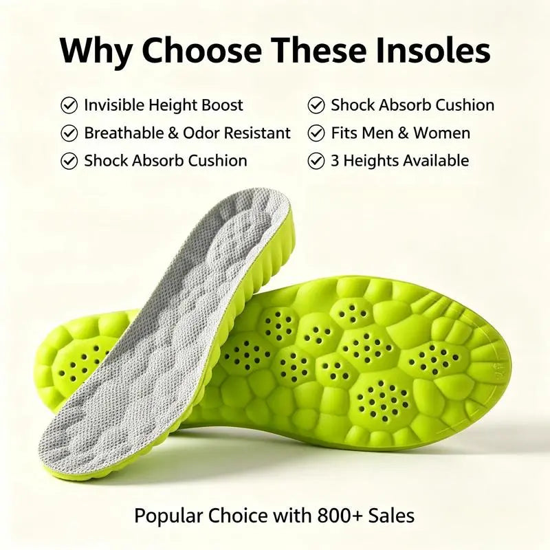 Unisex Height-Increasing Insoles – Shock-Absorbing Memory Foam Shoe Inserts with High Arch Support, Breathable & Odor-Resistant for Sports and Everyday Use