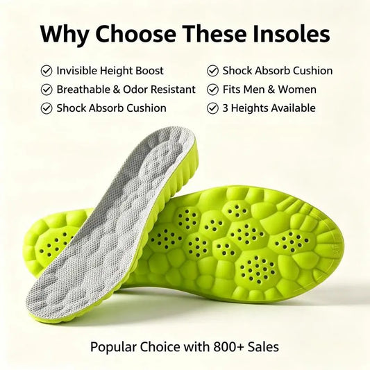 Unisex Height-Increasing Insoles – Shock-Absorbing Memory Foam Shoe Inserts with High Arch Support, Breathable & Odor-Resistant for Sports and Everyday Use