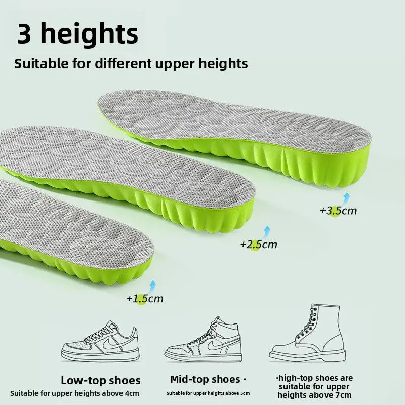Unisex Height-Increasing Insoles – Shock-Absorbing Memory Foam Shoe Inserts with High Arch Support, Breathable & Odor-Resistant for Sports and Everyday Use